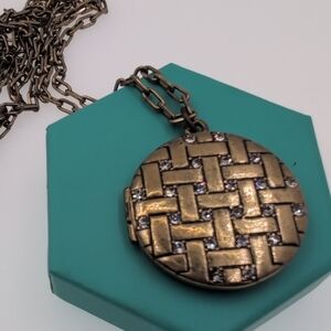 J. Crew Locket Gold Woven  Pendant Paperclip Chain  Necklace